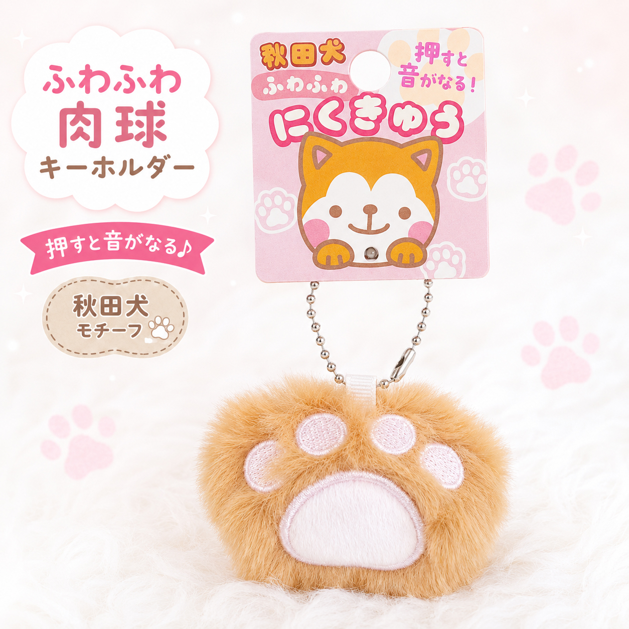 秋田犬ふわふわ肉球キーホルダー キャメルカラー