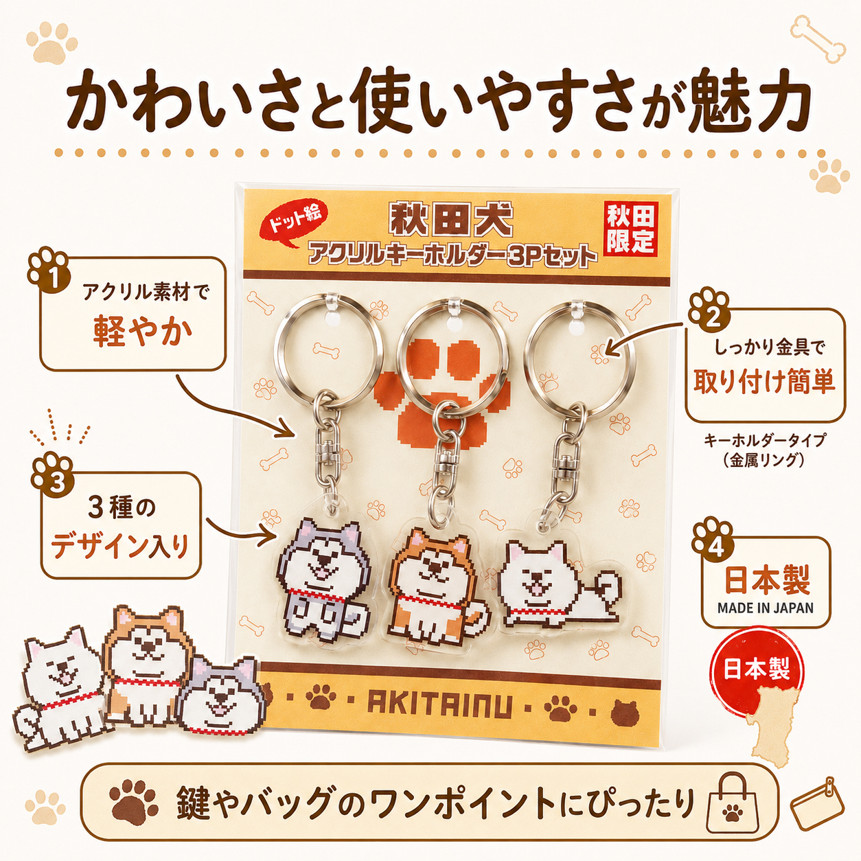 秋田犬アクリルキーホルダーの特徴