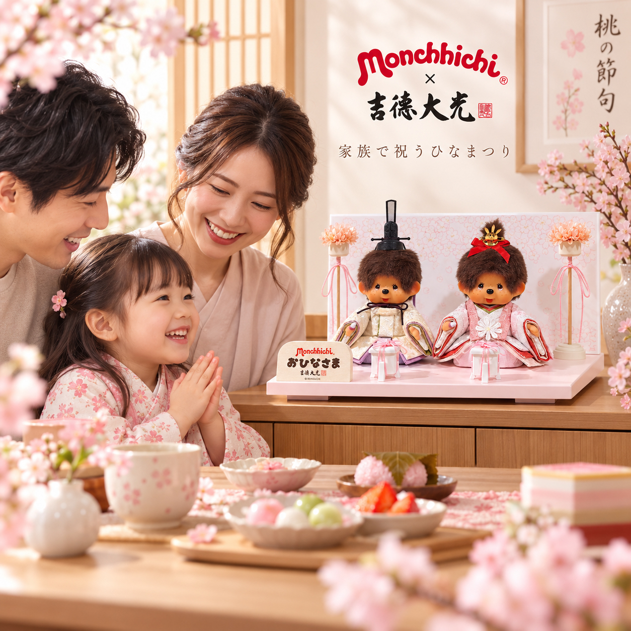 家族で祝うひな祭り モンチッチ雛人形