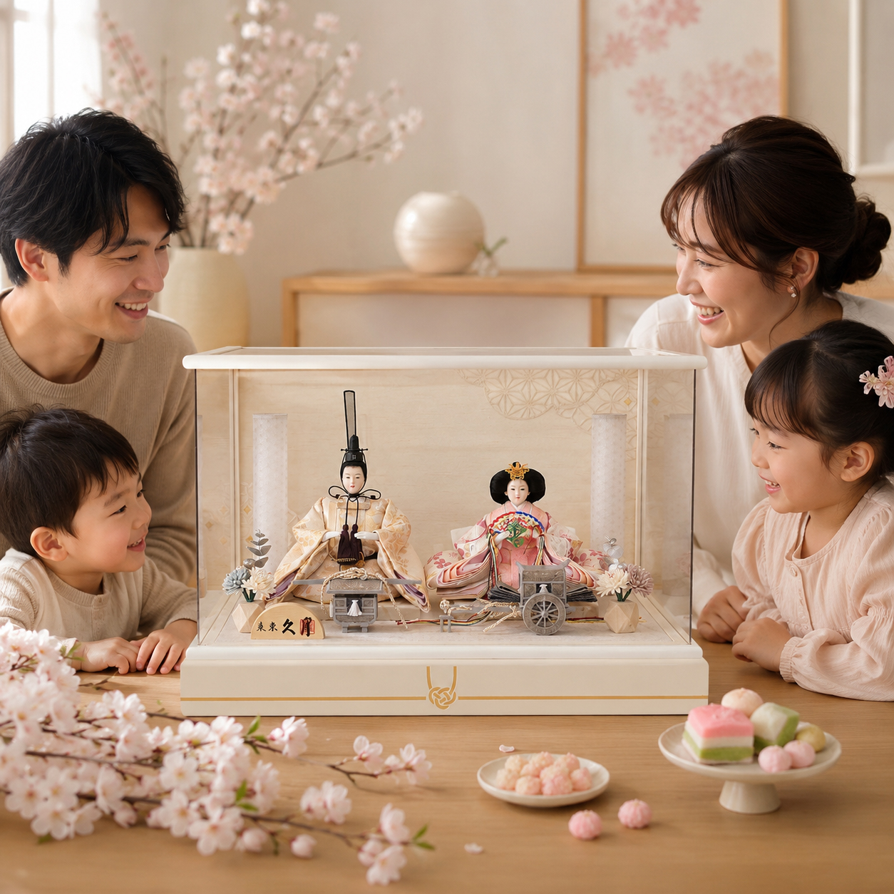 家族で雛まつりを祝う様子
