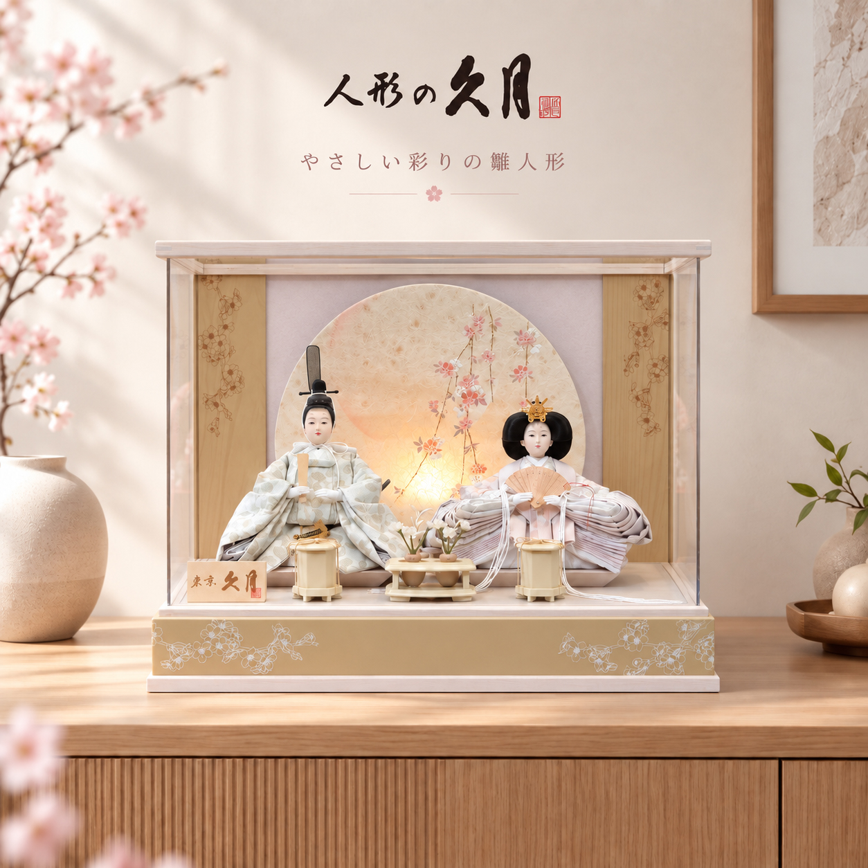 久月 雛人形 お顔 衣裳 桜意匠 木札