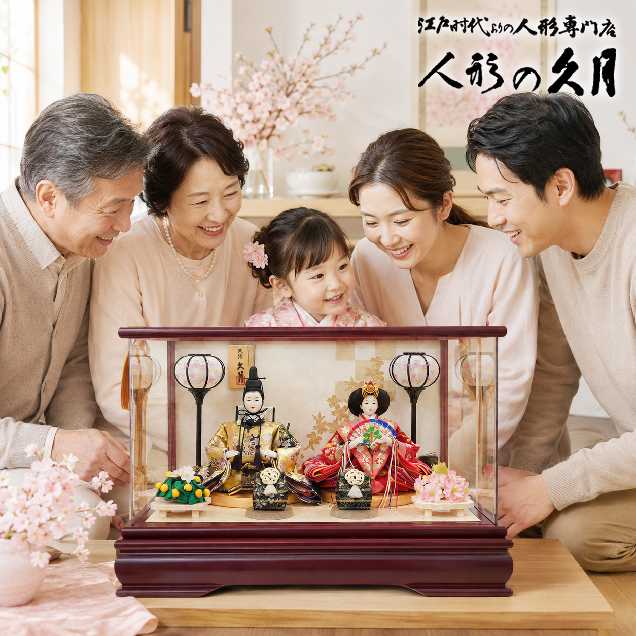 祖父母と家族で祝うひな祭り 久月 雛人形 初節句