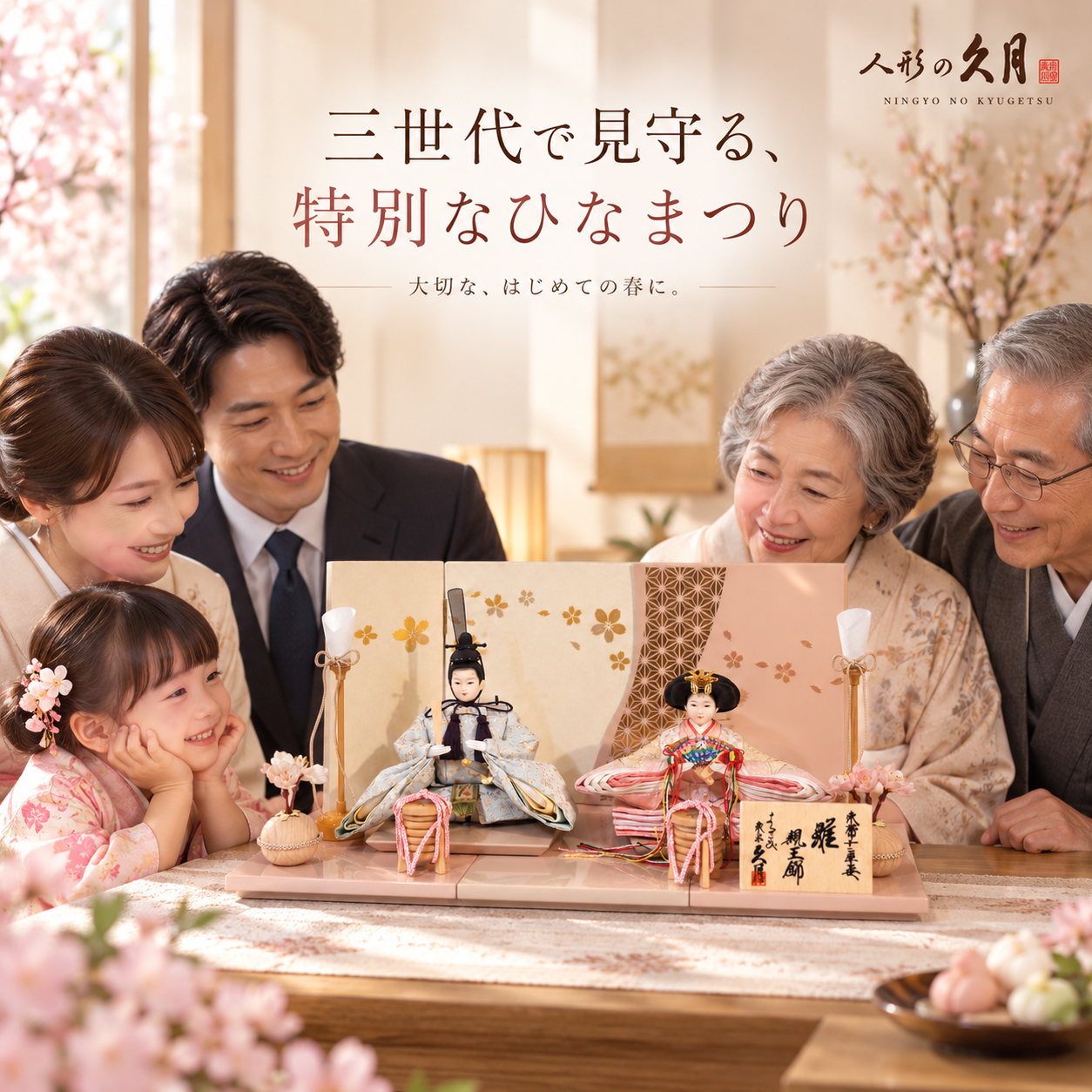 雛人形 初節句 三世代 祖父母