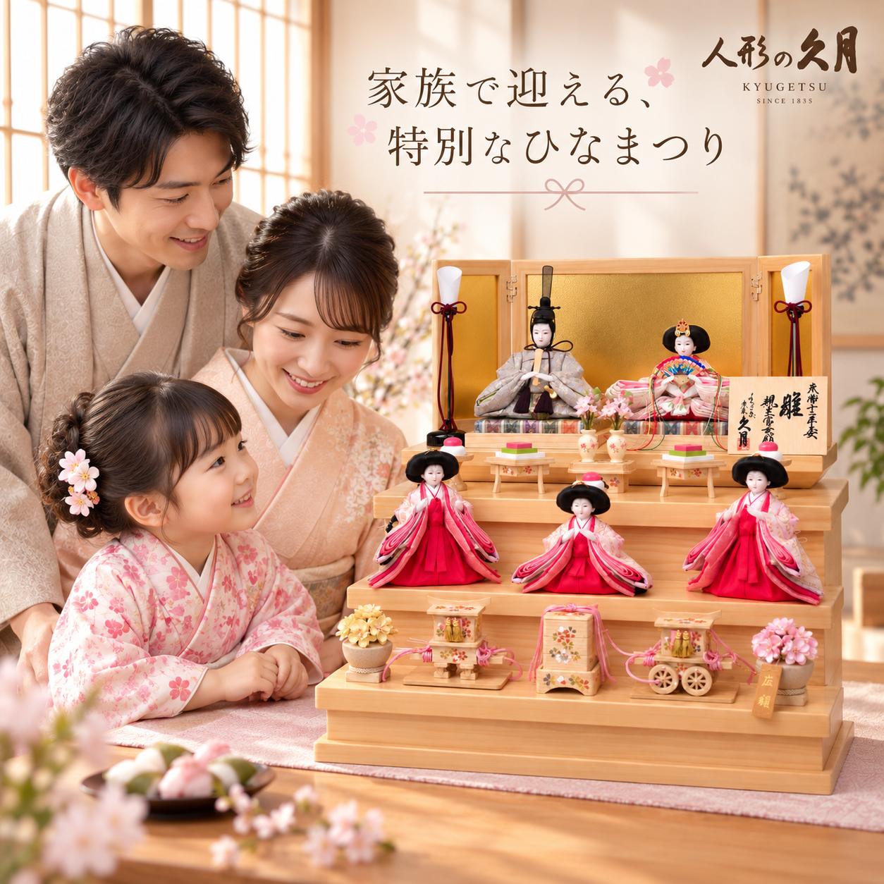 家族で祝うひなまつり 雛人形