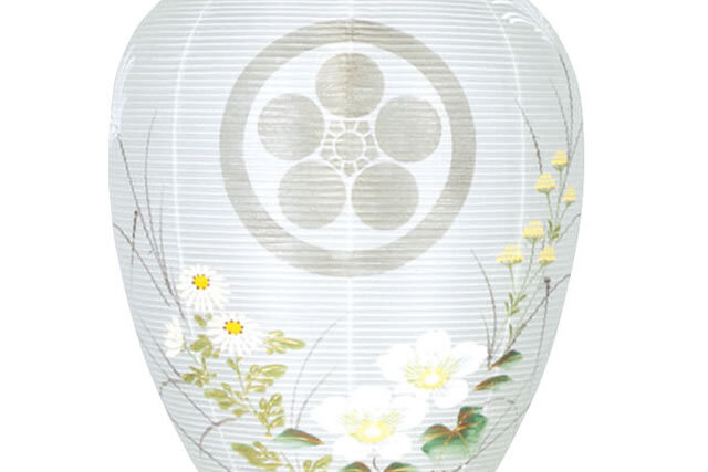 盆提灯 八女提灯 家紋承り提灯 門提灯長 家紋・家名入り 絹二重無地 小 （P3)(8324-gj080ack) 盆提灯 八女提灯 家紋承り提灯 門提灯長 家紋入り 白長黒加