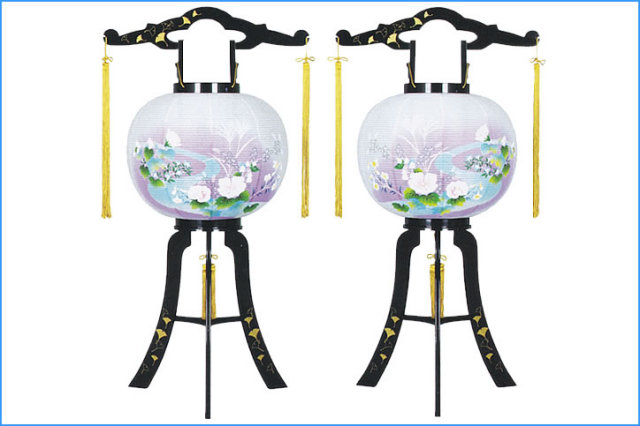 盆提灯 廻転行灯 あかり11号 銀杏蒔絵 対絵 (8605-11-713W)