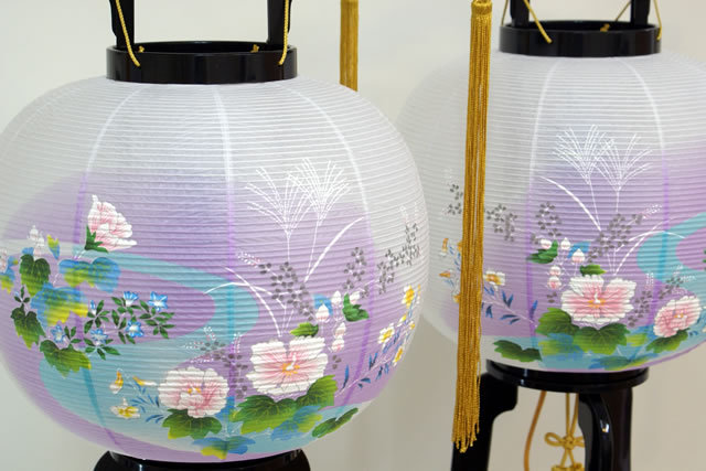 盆提灯 廻転行灯 あかり11号 銀杏蒔絵 対絵 (8605-11-713W)