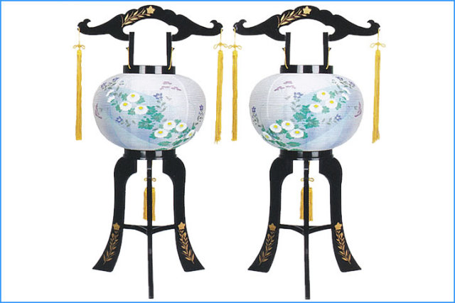 盆提灯 廻転行灯 あかり10号 桔梗蒔絵 対絵 (8608-10-718W)