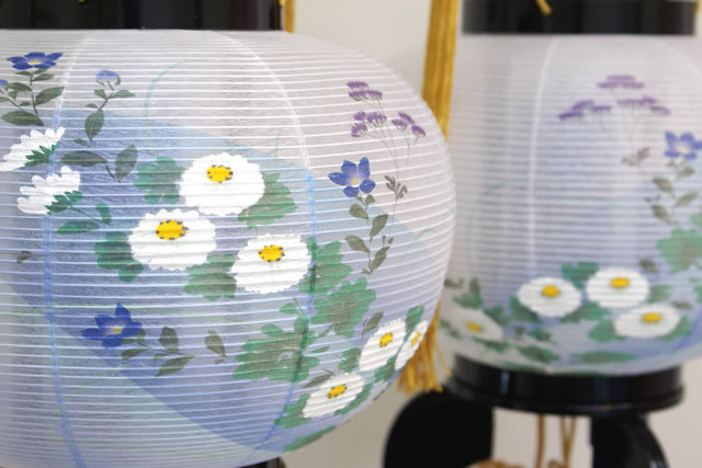 盆提灯 廻転行灯 あかり10号 桔梗蒔絵 対絵 (8608-10-718W)