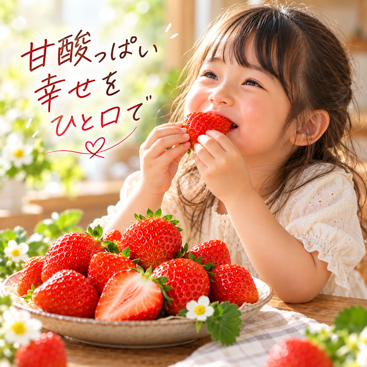いちごをおいしそうに食べる女の子のイメージ