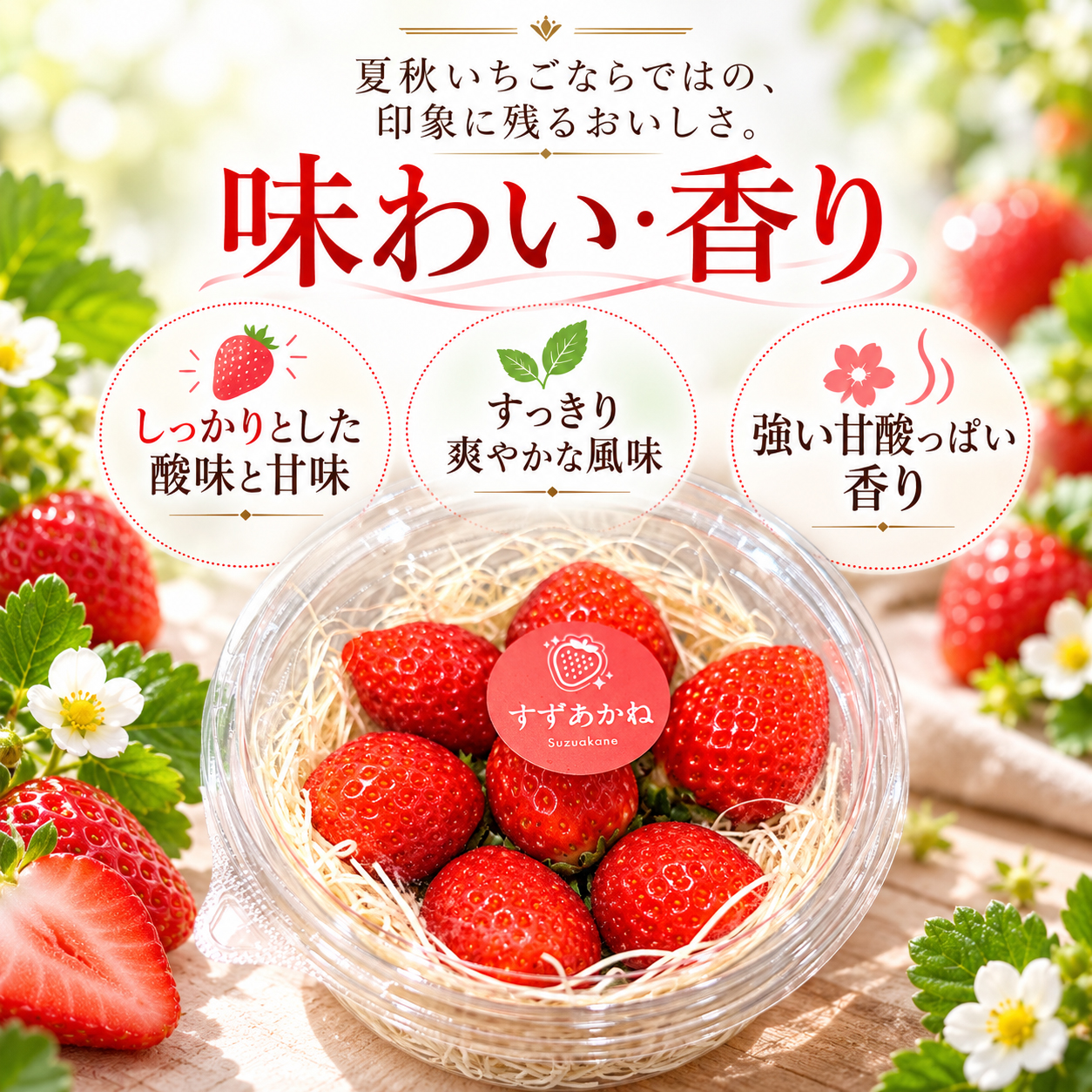 夏秋いちご すずあかねの酸味と甘味